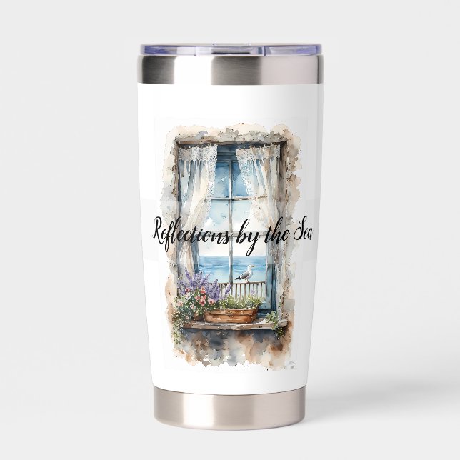 Seaside Window View Watercolor Coastal Scene Insulated Tumbler (Front)