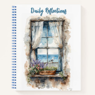 Seaside Window View Watercolor Coastal Scene Notebook
