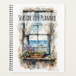 Seaside Window View Watercolor Coastal Scene Planner