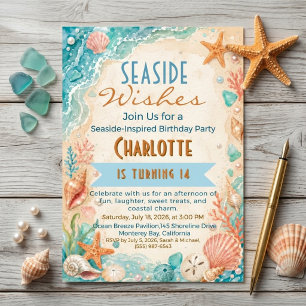 Seaside Wishes Coastal Beach 14th Birthday Invitation