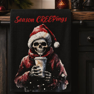 Season Creepings Santa Skeleton Spooky Christmas Kitchen Towel