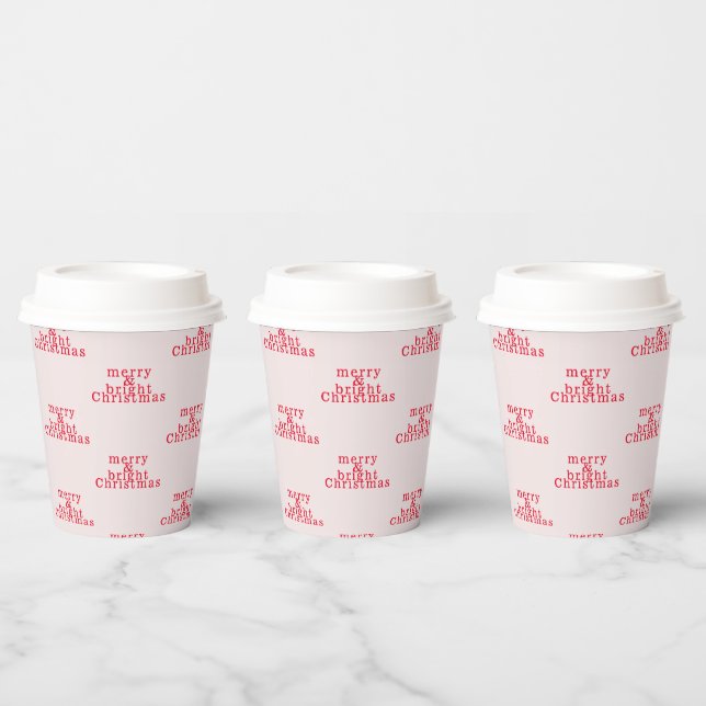 Season Cute Modern Merry And Bright Red Christmas Paper Cups (Multi)