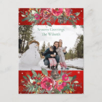 Season Greeting Red Green Pine Cone Photo Postcard