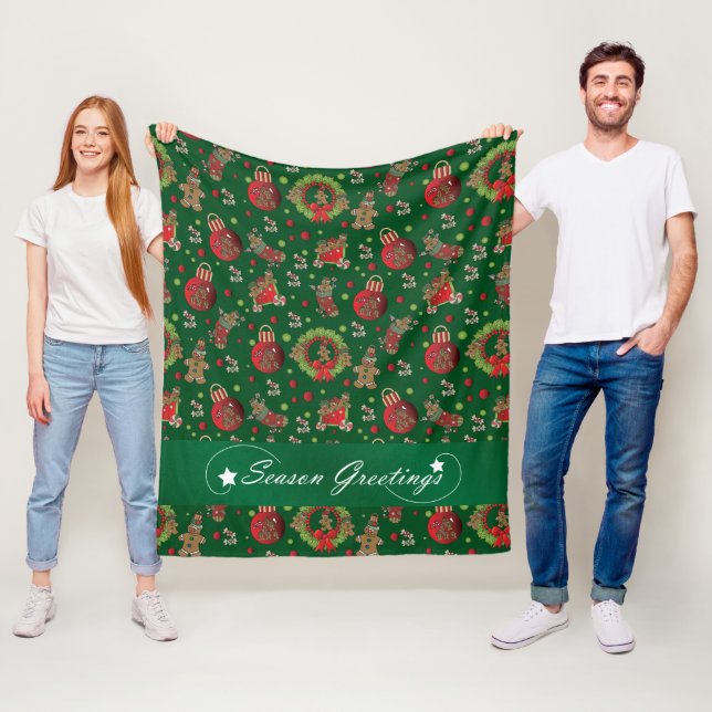 Season Greetings Christmas Gingerbread Men Fleece Blanket (In Situ)