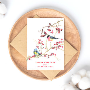 Season Greetings - Christmas Greenery w Bird Postcard