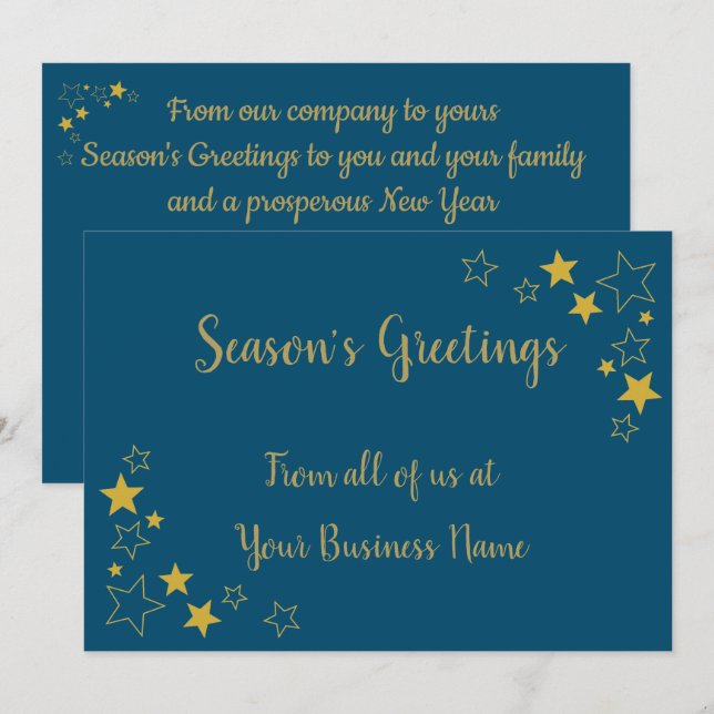 Season Greetings non religious blue Gold card (Front/Back)