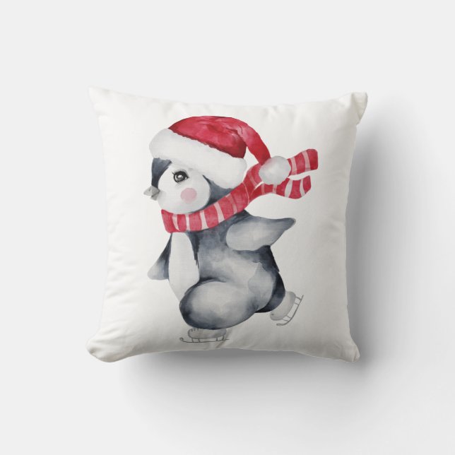 Season Greetings Penguin    Throw Pillow (Front)