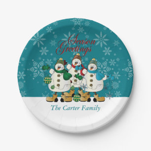 Season Greetings Snowmen Buddies Christmas Paper Plate