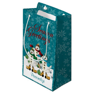 Season Greetings Snowmen Friends   Christmas Small Gift Bag