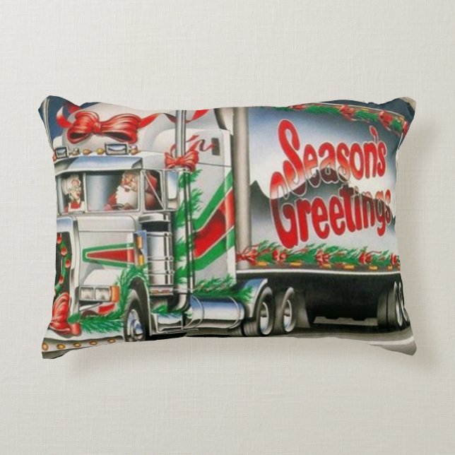 Season Greetings Trucking Santa Decorative Pillow (Front)