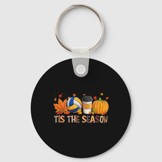 Season Leopard Pumpkin Volleyball Halloween Fall L Keychain (Front)