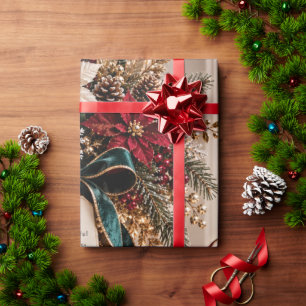 Season of Blessings Burgundy Christmas Wrapping Paper