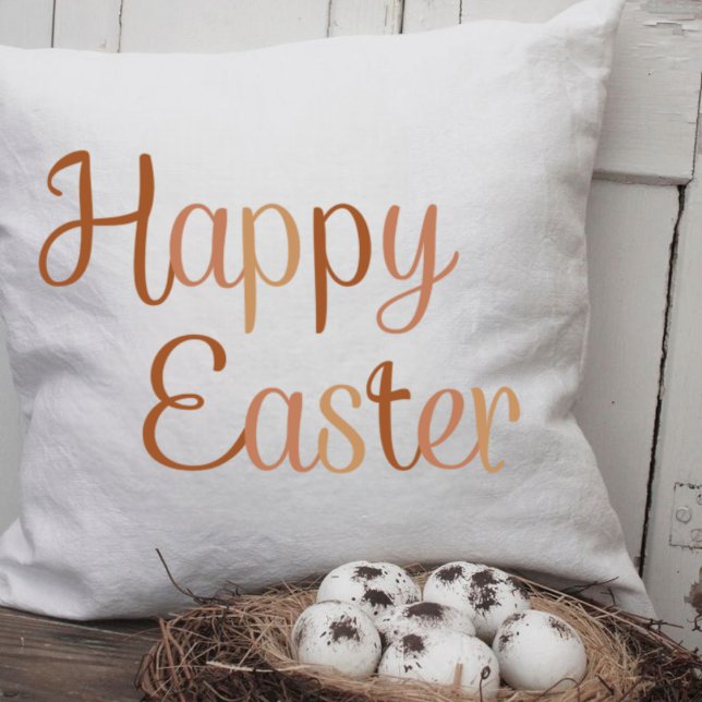 Season of Happy Easter, Cute Brown Lettering  Throw Pillow (Creator Uploaded)
