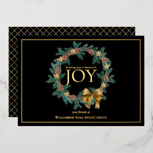 Season of Joy Christmas Wreath Business Foil Holiday Card