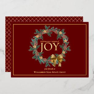 Season of Joy Chrstmas Wreath Business Foil Holiday Card