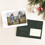 Season of Joy Elegant Green Family Photo Christmas Postcard<br><div class="desc">This Season of Joy Elegant Green Family Photo Christmas Postcard brings together elegant calligraphy and minimalist design for a truly festive holiday greeting. The deep olive background adds a seasonal fellings, while the family photo takes centre stage, framed by elegant typography that wishes "Merry Christmas" with warmth and sincerity. Whether...</div>