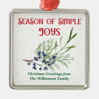Season of Simple Joys Blue Juniper Christmas Metal Ornament