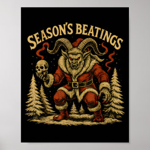 Season’s Beatings Krampus Santa Gothic Holiday Hor Poster