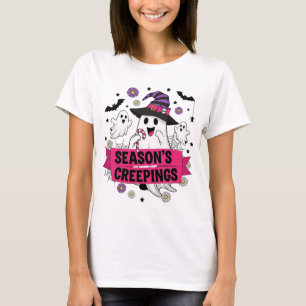 Season’s Creepings – Cute Ghost Witch Hat Hallowee T-Shirt