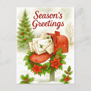 Season’s Greetings Mailbox Christmas Postcard