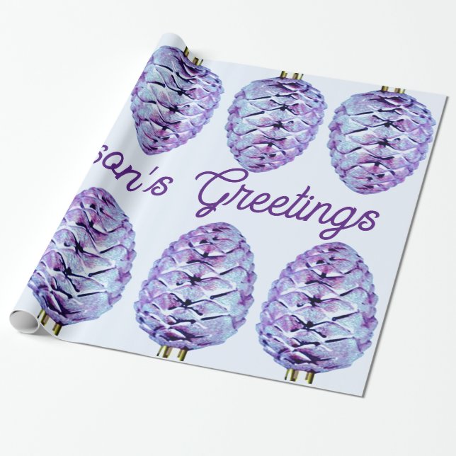 Season’s Greetings Pinecone Wrapping Paper (Unrolled)