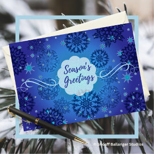 Season’s Greetings Snowflakes Design in Blue Card