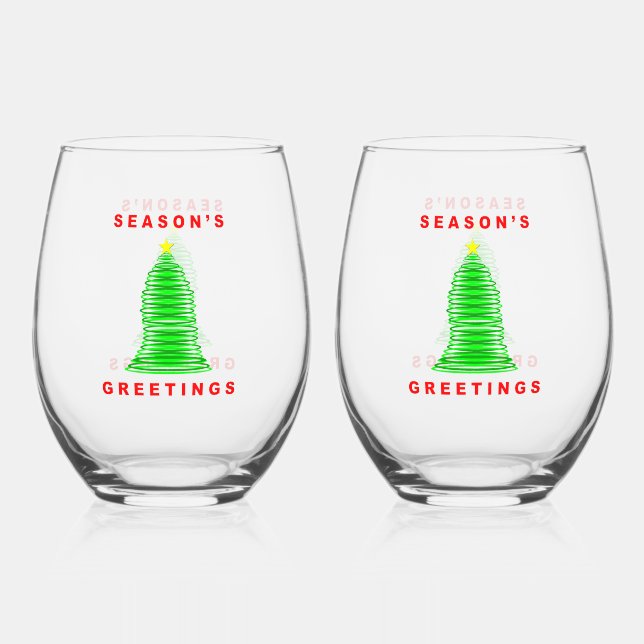 Season’s Greetings Stemless Wine Glass Set (Front)