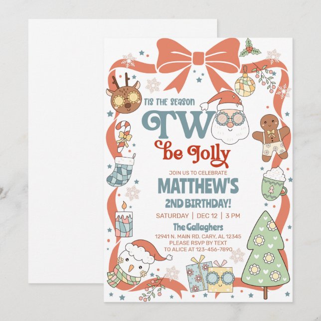 Season TWO be jolly boy Christmas 2nd birthday. Invitation (Front/Back)