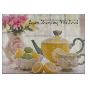 Season With Love Glass Cutting Board Tea Time