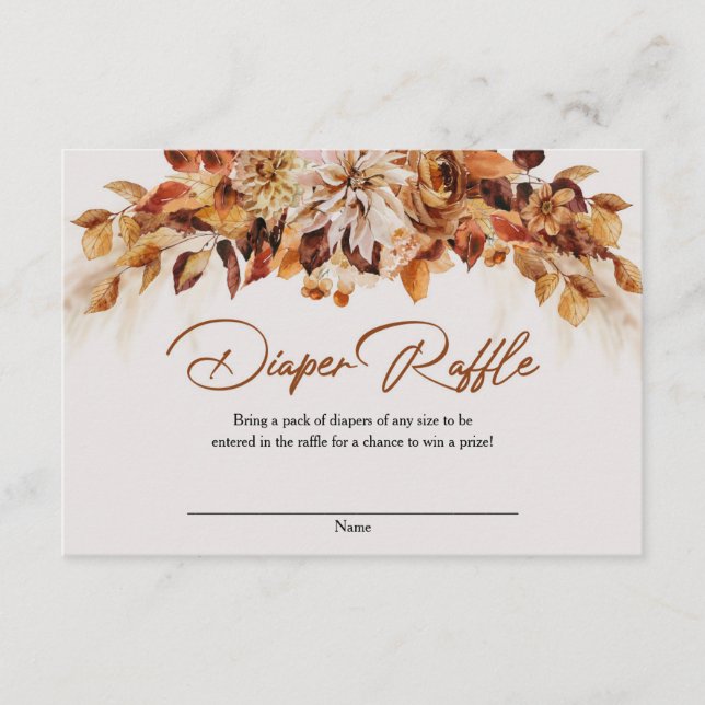 Seasonal autumn flowers copper rusty diaper raffle enclosure card (Front)