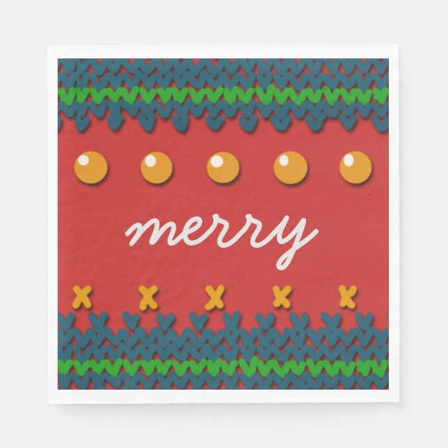 Seasonal Christmas Knitted Decor with Custom Text Napkin (Front)