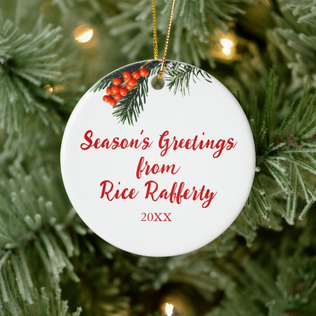 Seasonal Company Pine Branch Berries Custom Ceramic Ornament (Tree)