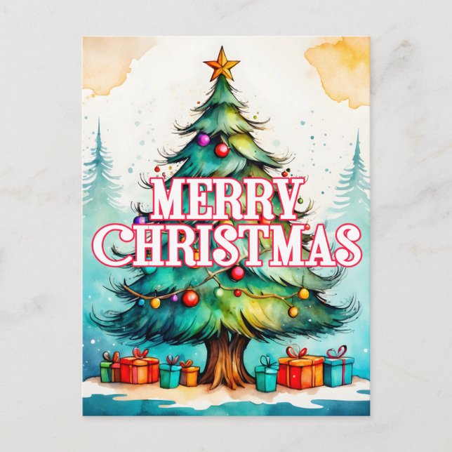 Seasonal Decorative Holiday Christmas Tree Postcard (Front)
