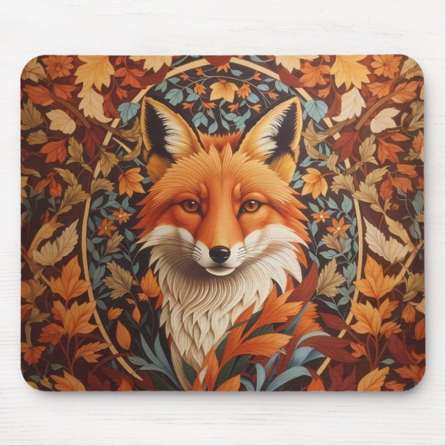 Seasonal Fall Leaves Red Fox Face Mouse Pad (Front)