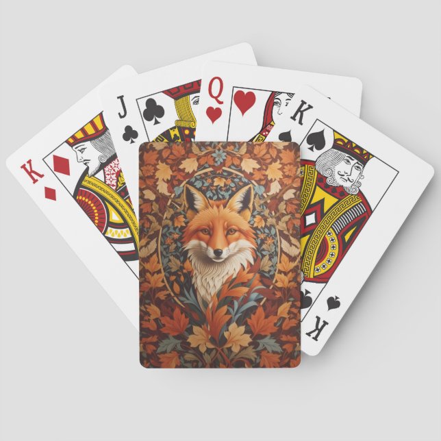 Seasonal Fall Leaves Red Fox Face Playing Cards (Back)