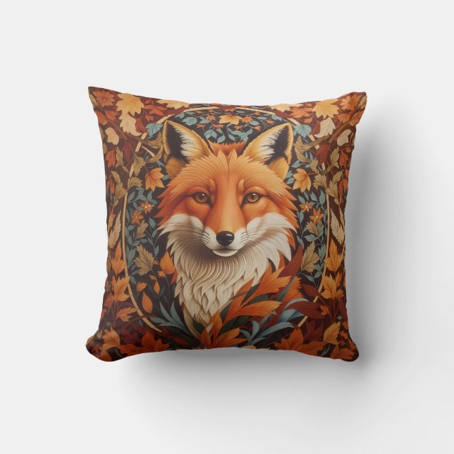Seasonal Fall Leaves Red Fox Face Throw Pillow (Front)