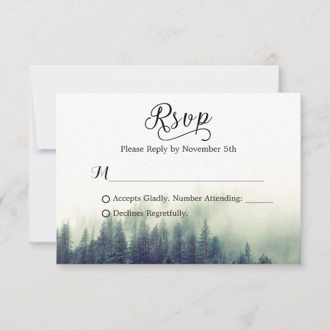 Seasonal Forest Pine Trees Elegant Wedding RSVP (Front)
