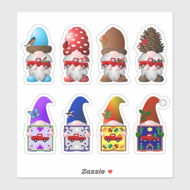 Seasonal Gnomes with Little Red Trucks Stickers (Sheet)