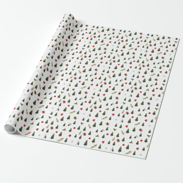 Seasonal Green Christmas Trees Mistletoe Holly  Wr Wrapping Paper (Unrolled)