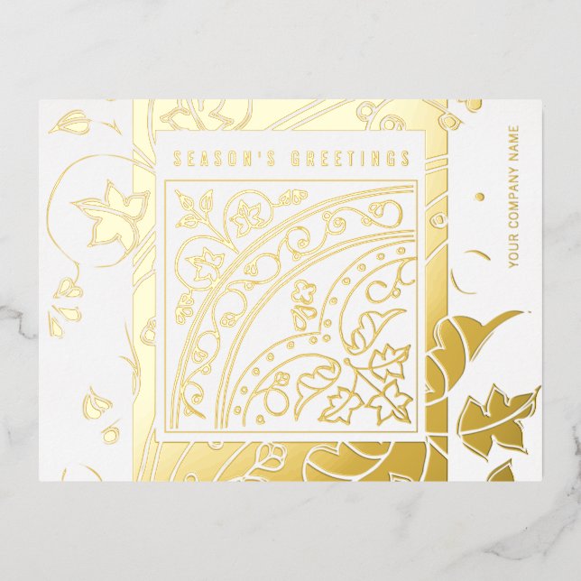 Seasonal Greetings Elegant Modern Classic Business Foil Holiday Postcard (Front)