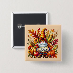 Seasonal Happy Thanksgiving gnome party 2 Inch Square Button