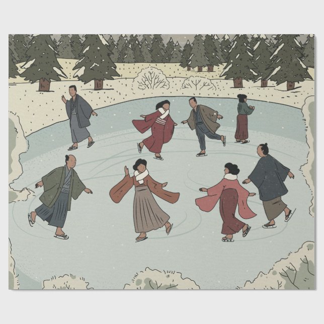 Seasonal Ice Skating Wrapping Paper (Flat)