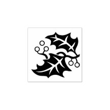 Seasonal Left Holly Decor Custom Rubber Stamp