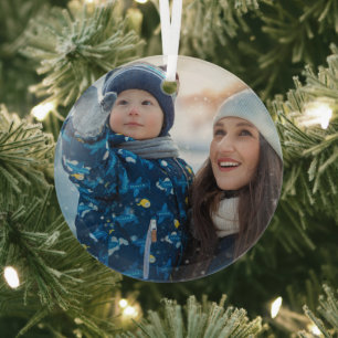 Seasonal Mother & Son Family Decorating Tree Glass Ornament