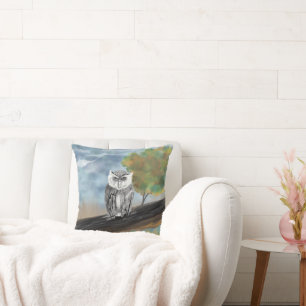 Seasonal Owl Painting in Nature Wonders Throw Pillow