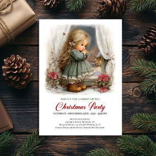 Seasonal Party Invitation Cute Girl Winter Scene  
