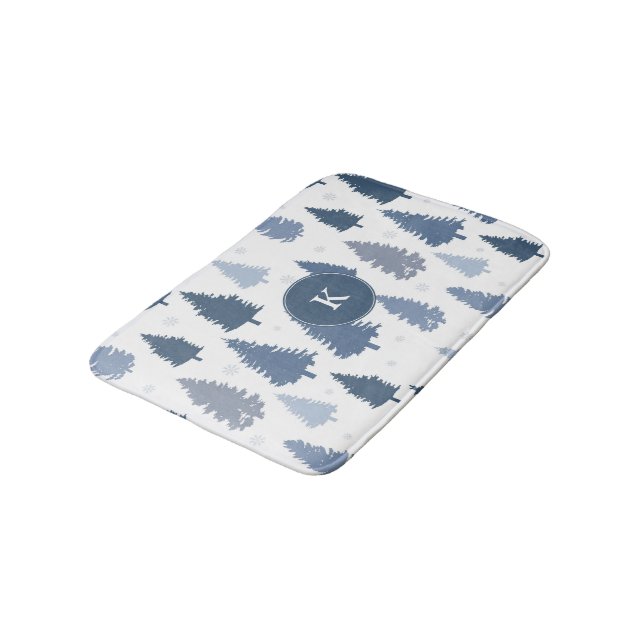 Seasonal Pine Trees and Snowflakes Pattern Bath Mat (Angled)