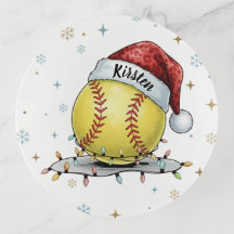 Seasonal Sparkle: Softball with Santa Hat 