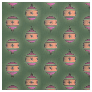 Seasonal Tree Ornaments Christmas Decor on Green Fabric
