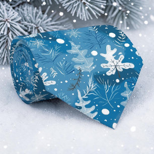 Seasonal Winter Blue Leaves Necktie Tie